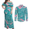 Australia Hereditary Cancer Awareness Couples Matching Off Shoulder Maxi Dress and Long Sleeve Button Shirt Aboriginal Butterflies - Aussie Hoodie