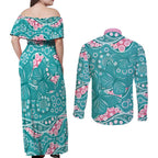 Australia Hereditary Cancer Awareness Couples Matching Off Shoulder Maxi Dress and Long Sleeve Button Shirt Aboriginal Butterflies - Aussie Hoodie