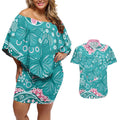 Australia Hereditary Cancer Awareness Couples Matching Off Shoulder Short Dress and Hawaiian Shirt Aboriginal Butterflies - Aussie Hoodie