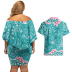 Australia Hereditary Cancer Awareness Couples Matching Off Shoulder Short Dress and Hawaiian Shirt Aboriginal Butterflies - Aussie Hoodie