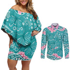 Australia Hereditary Cancer Awareness Couples Matching Off Shoulder Short Dress and Long Sleeve Button Shirt Aboriginal Butterflies - Aussie Hoodie
