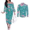 Australia Hereditary Cancer Awareness Couples Matching Off The Shoulder Long Sleeve Dress and Long Sleeve Button Shirt Aboriginal Butterflies - Aussie Hoodie