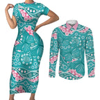 Australia Hereditary Cancer Awareness Couples Matching Short Sleeve Bodycon Dress and Long Sleeve Button Shirt Aboriginal Butterflies - Aussie Hoodie