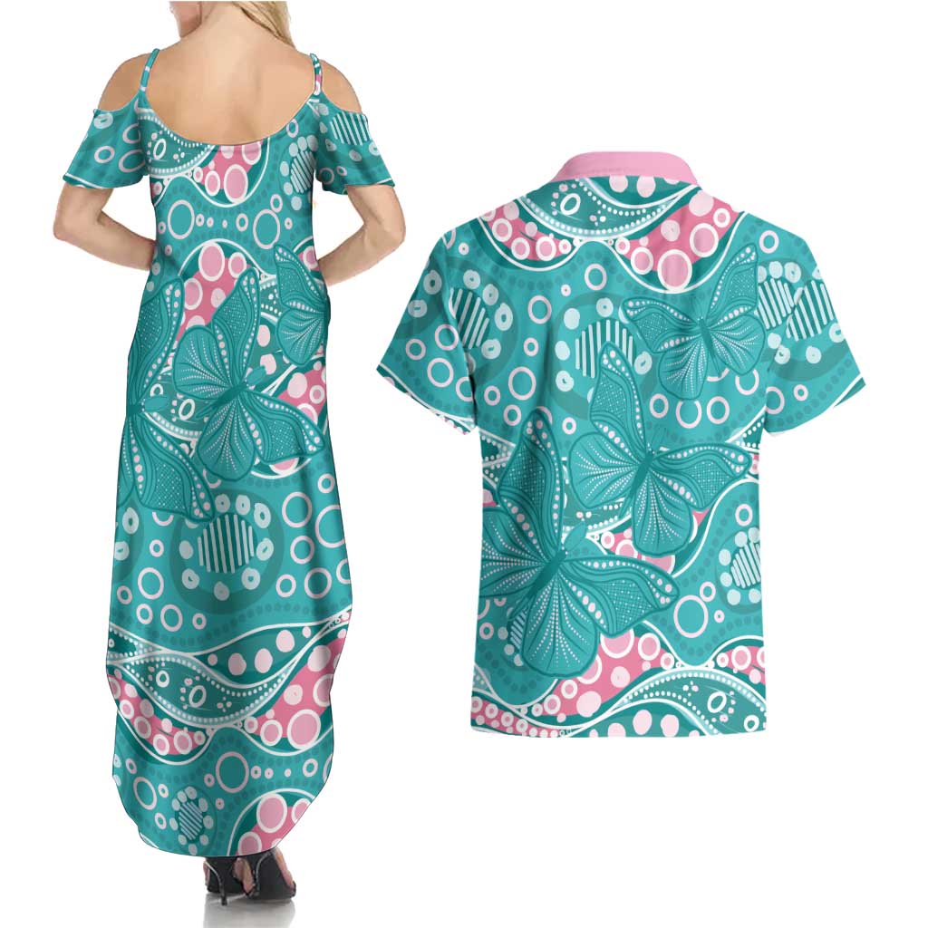 Australia Hereditary Cancer Awareness Couples Matching Summer Maxi Dress and Hawaiian Shirt Aboriginal Butterflies - Aussie Hoodie