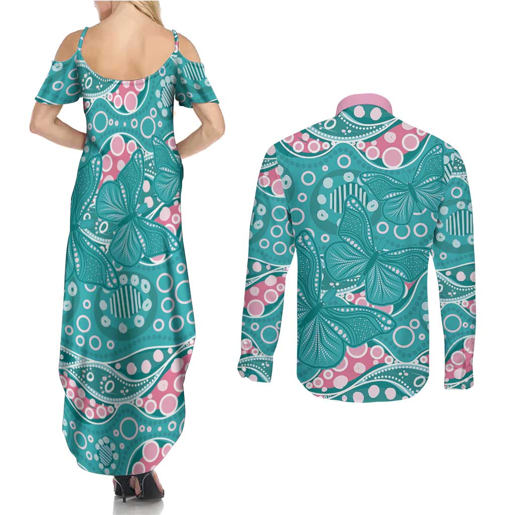 Australia Hereditary Cancer Awareness Couples Matching Summer Maxi Dress and Long Sleeve Button Shirt Aboriginal Butterflies - Aussie Hoodie