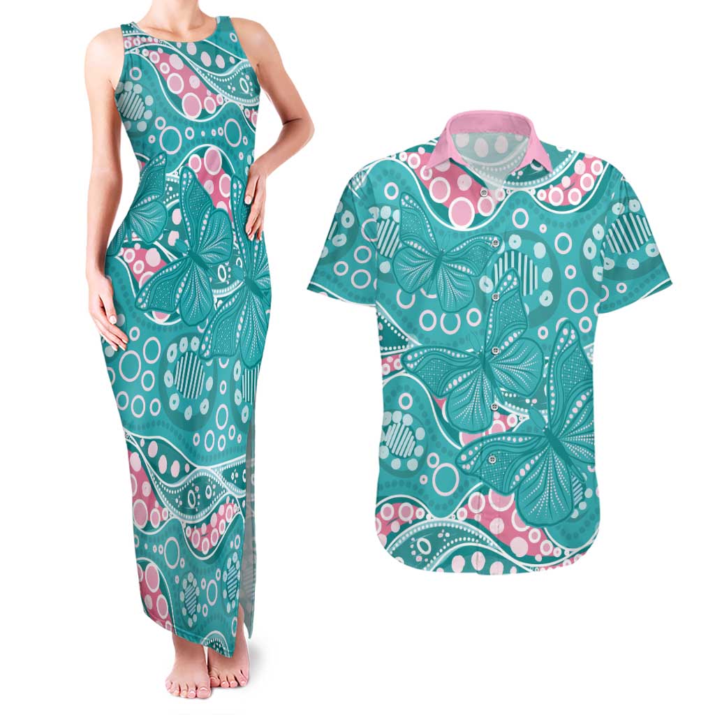 Australia Hereditary Cancer Awareness Couples Matching Tank Maxi Dress and Hawaiian Shirt Aboriginal Butterflies - Aussie Hoodie