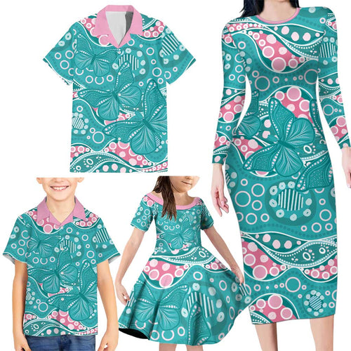 Australia Hereditary Cancer Awareness Family Matching Long Sleeve Bodycon Dress and Hawaiian Shirt Aboriginal Butterflies - Aussie Hoodie