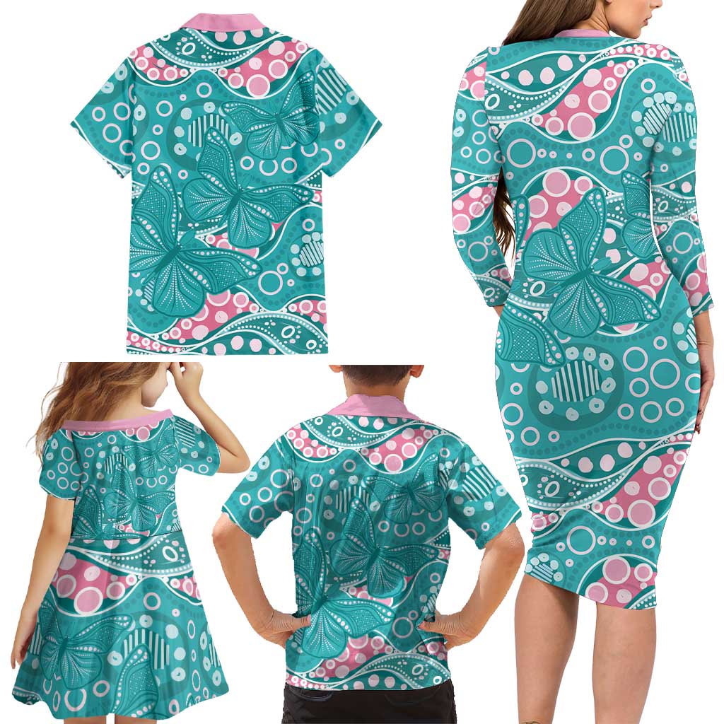 Australia Hereditary Cancer Awareness Family Matching Long Sleeve Bodycon Dress and Hawaiian Shirt Aboriginal Butterflies - Aussie Hoodie