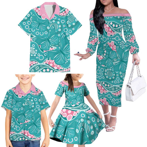 Australia Hereditary Cancer Awareness Family Matching Off The Shoulder Long Sleeve Dress and Hawaiian Shirt Aboriginal Butterflies - Aussie Hoodie