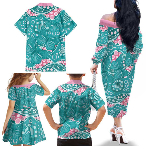 Australia Hereditary Cancer Awareness Family Matching Off The Shoulder Long Sleeve Dress and Hawaiian Shirt Aboriginal Butterflies - Aussie Hoodie