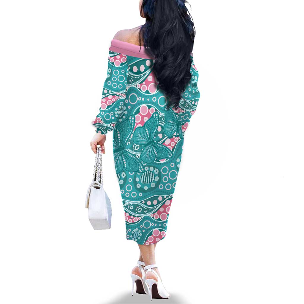 Australia Hereditary Cancer Awareness Family Matching Off The Shoulder Long Sleeve Dress and Hawaiian Shirt Aboriginal Butterflies - Aussie Hoodie