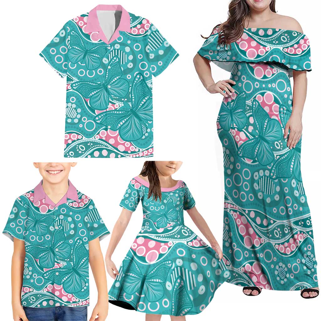 Australia Hereditary Cancer Awareness Family Matching Off Shoulder Maxi Dress and Hawaiian Shirt Aboriginal Butterflies - Aussie Hoodie