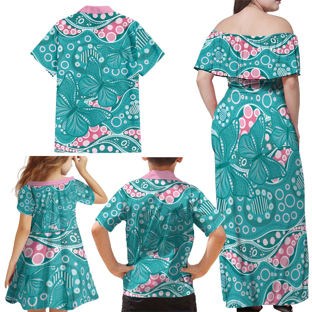 Australia Hereditary Cancer Awareness Family Matching Off Shoulder Maxi Dress and Hawaiian Shirt Aboriginal Butterflies - Aussie Hoodie