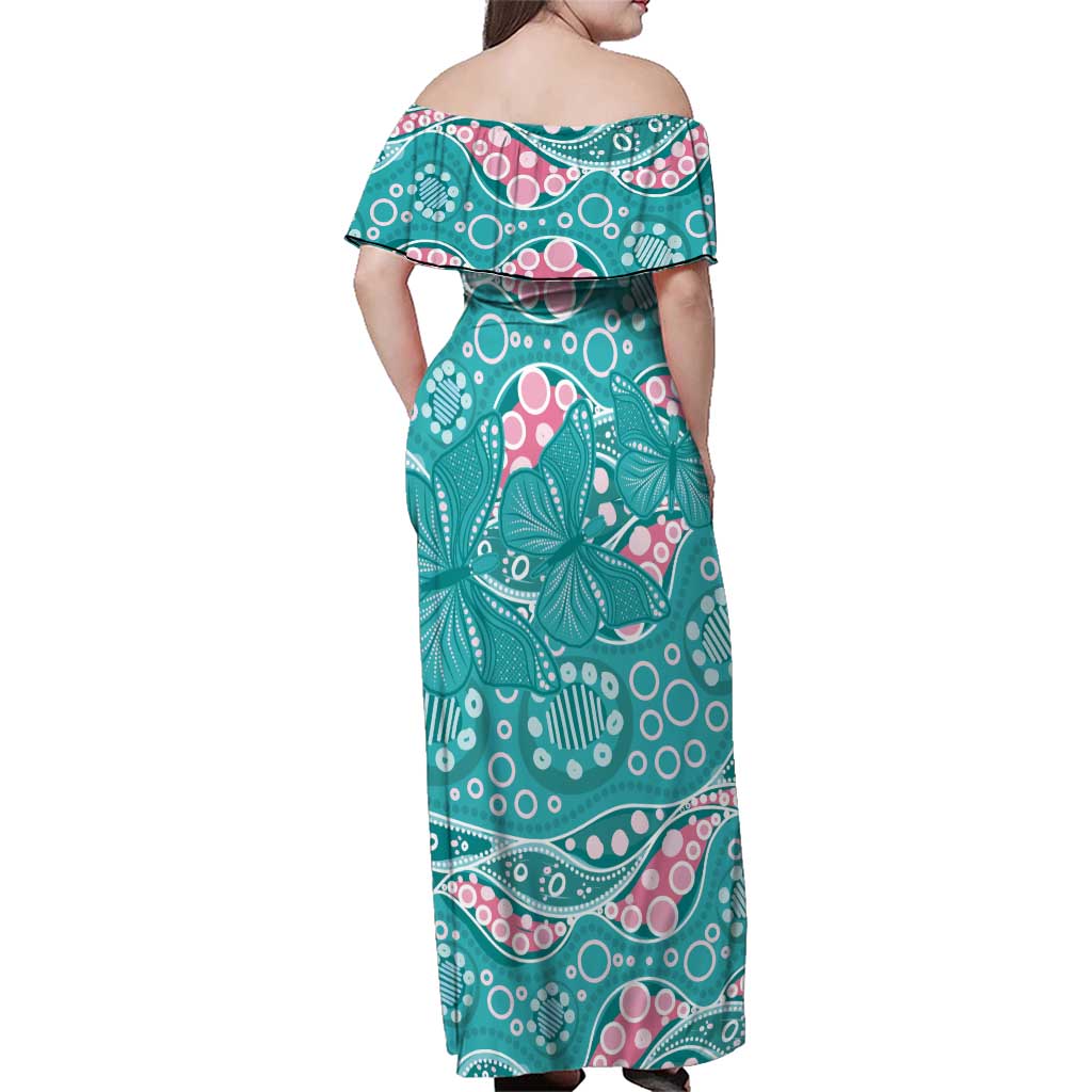 Australia Hereditary Cancer Awareness Family Matching Off Shoulder Maxi Dress and Hawaiian Shirt Aboriginal Butterflies - Aussie Hoodie