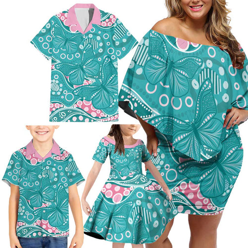 Australia Hereditary Cancer Awareness Family Matching Off Shoulder Short Dress and Hawaiian Shirt Aboriginal Butterflies - Aussie Hoodie