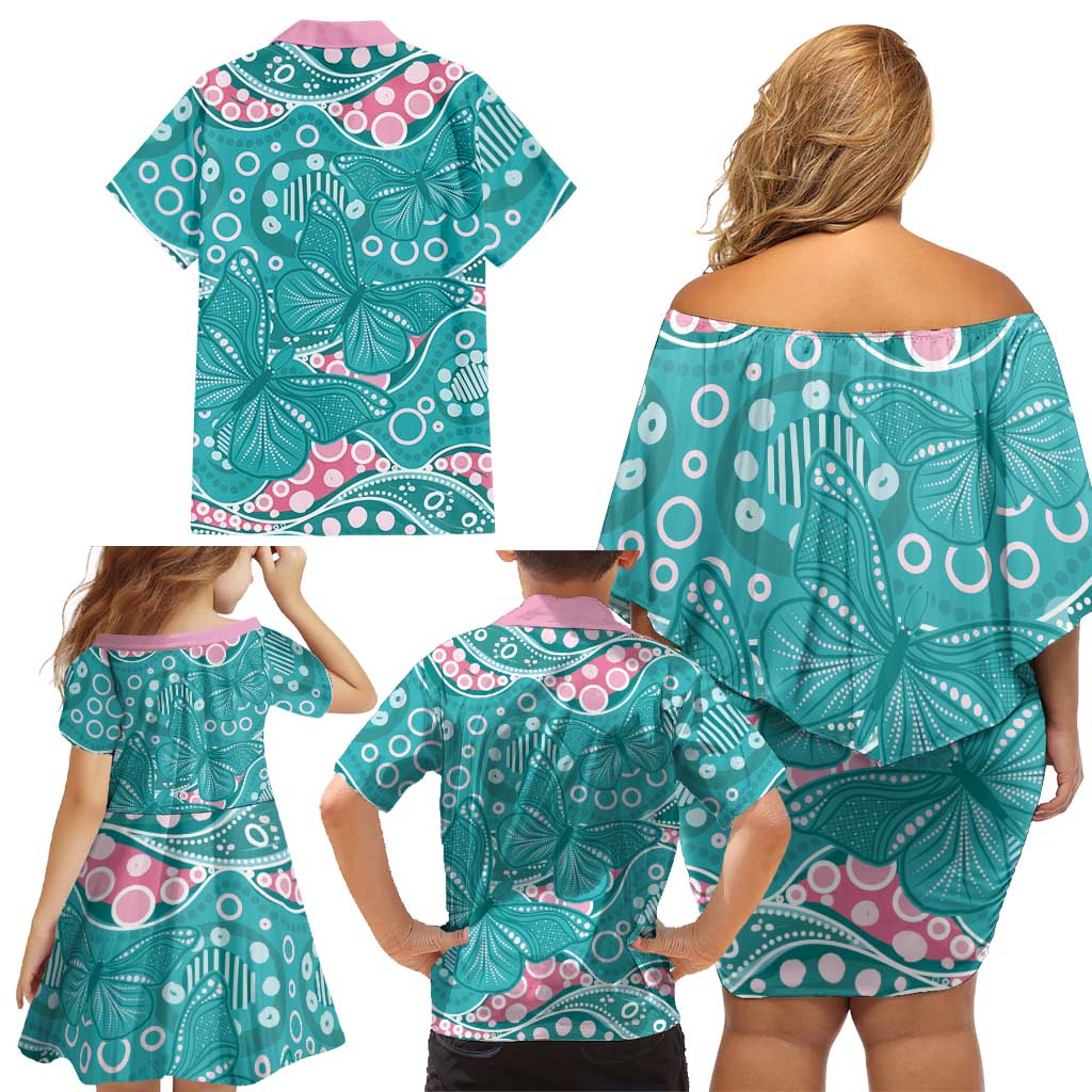 Australia Hereditary Cancer Awareness Family Matching Off Shoulder Short Dress and Hawaiian Shirt Aboriginal Butterflies - Aussie Hoodie