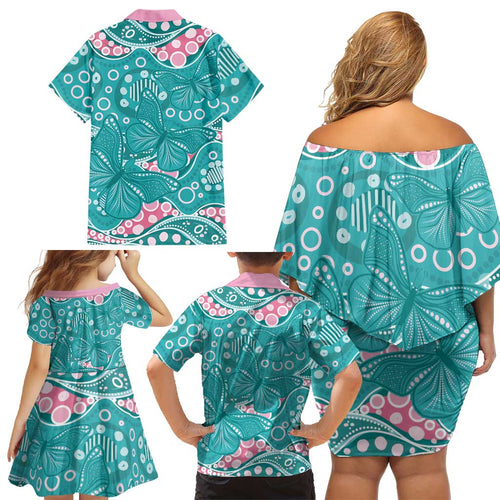 Australia Hereditary Cancer Awareness Family Matching Off Shoulder Short Dress and Hawaiian Shirt Aboriginal Butterflies - Aussie Hoodie
