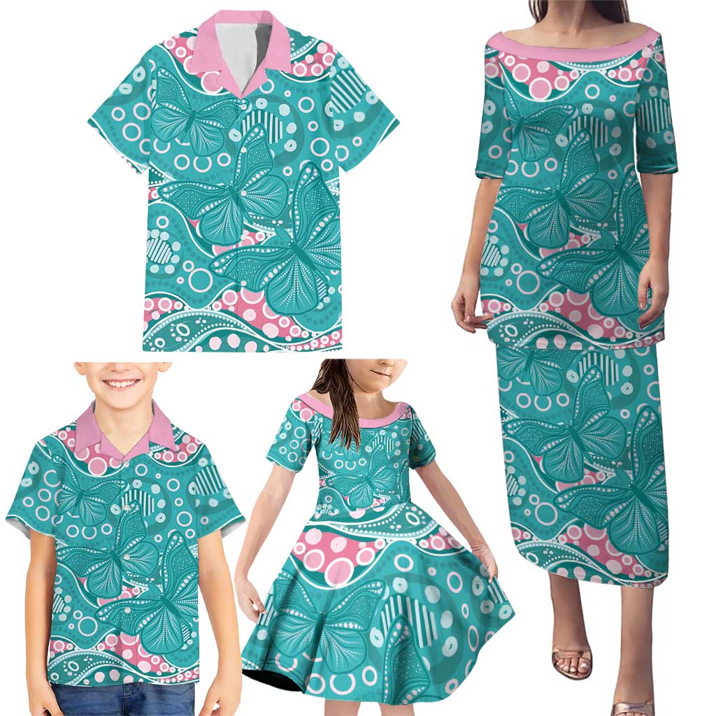 Australia Hereditary Cancer Awareness Family Matching Puletasi and Hawaiian Shirt Aboriginal Butterflies - Aussie Hoodie