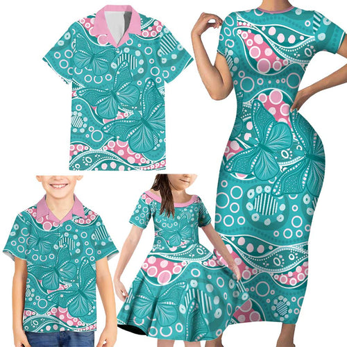 Australia Hereditary Cancer Awareness Family Matching Short Sleeve Bodycon Dress and Hawaiian Shirt Aboriginal Butterflies - Aussie Hoodie