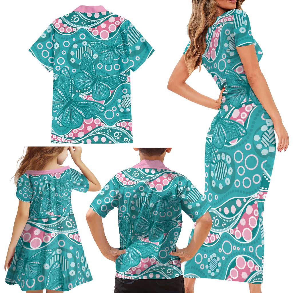 Australia Hereditary Cancer Awareness Family Matching Short Sleeve Bodycon Dress and Hawaiian Shirt Aboriginal Butterflies - Aussie Hoodie