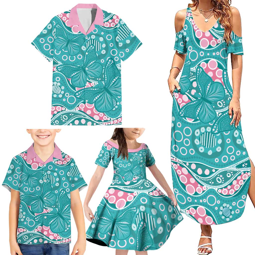 Australia Hereditary Cancer Awareness Family Matching Summer Maxi Dress and Hawaiian Shirt Aboriginal Butterflies - Aussie Hoodie