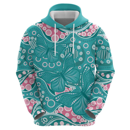 Australia Hereditary Cancer Awareness Hoodie Aboriginal Butterflies - Aussie Hoodie