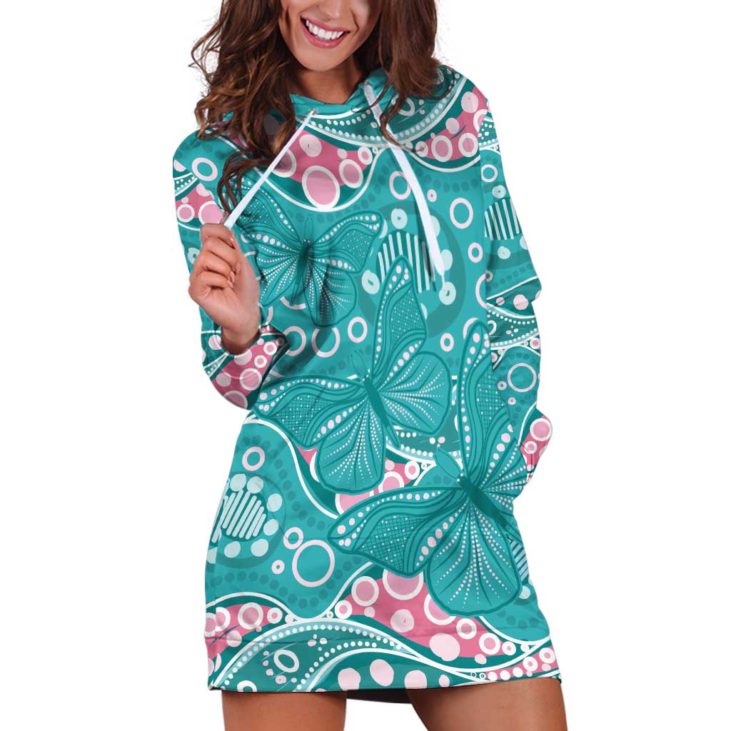 Australia Hereditary Cancer Awareness Hoodie Dress Aboriginal Butterflies - Aussie Hoodie