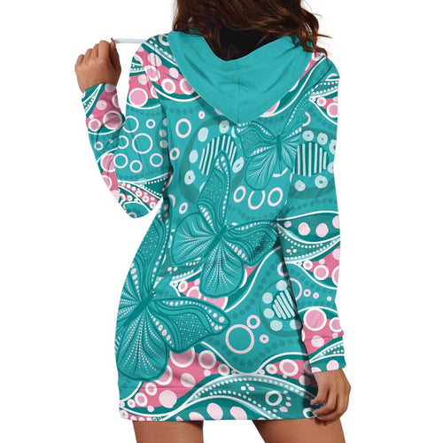 Australia Hereditary Cancer Awareness Hoodie Dress Aboriginal Butterflies - Aussie Hoodie