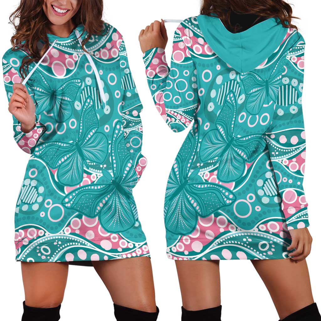 Australia Hereditary Cancer Awareness Hoodie Dress Aboriginal Butterflies - Aussie Hoodie