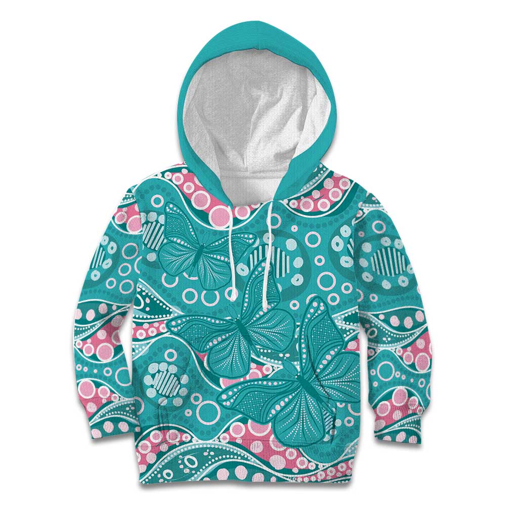 Australia Hereditary Cancer Awareness Kid Hoodie Aboriginal Butterflies - Aussie Hoodie