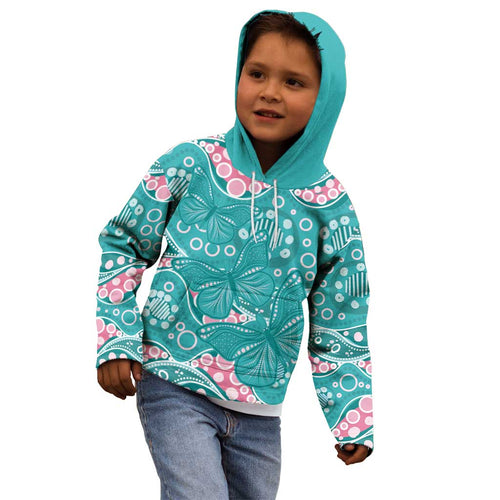 Australia Hereditary Cancer Awareness Kid Hoodie Aboriginal Butterflies - Aussie Hoodie