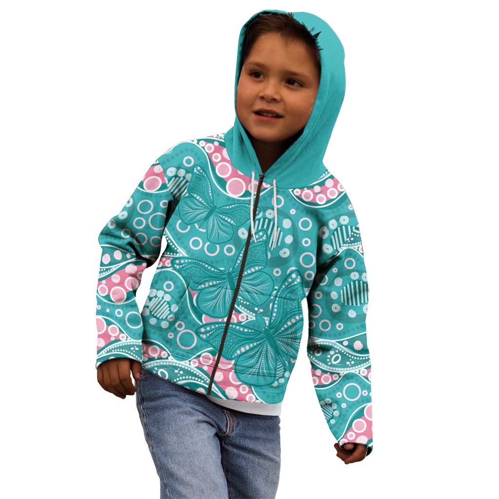 Australia Hereditary Cancer Awareness Kid Hoodie Aboriginal Butterflies - Aussie Hoodie