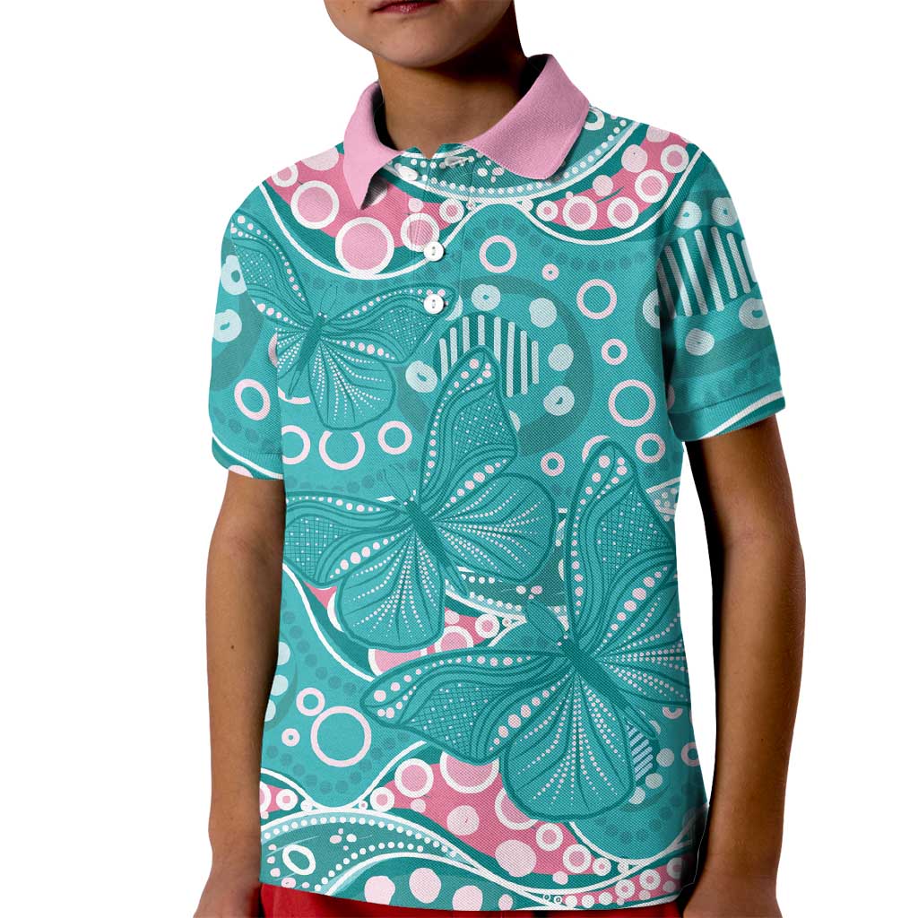 Australia Hereditary Cancer Awareness Kid Polo Shirt Aboriginal Butterflies - Aussie Hoodie