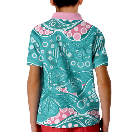 Australia Hereditary Cancer Awareness Kid Polo Shirt Aboriginal Butterflies - Aussie Hoodie