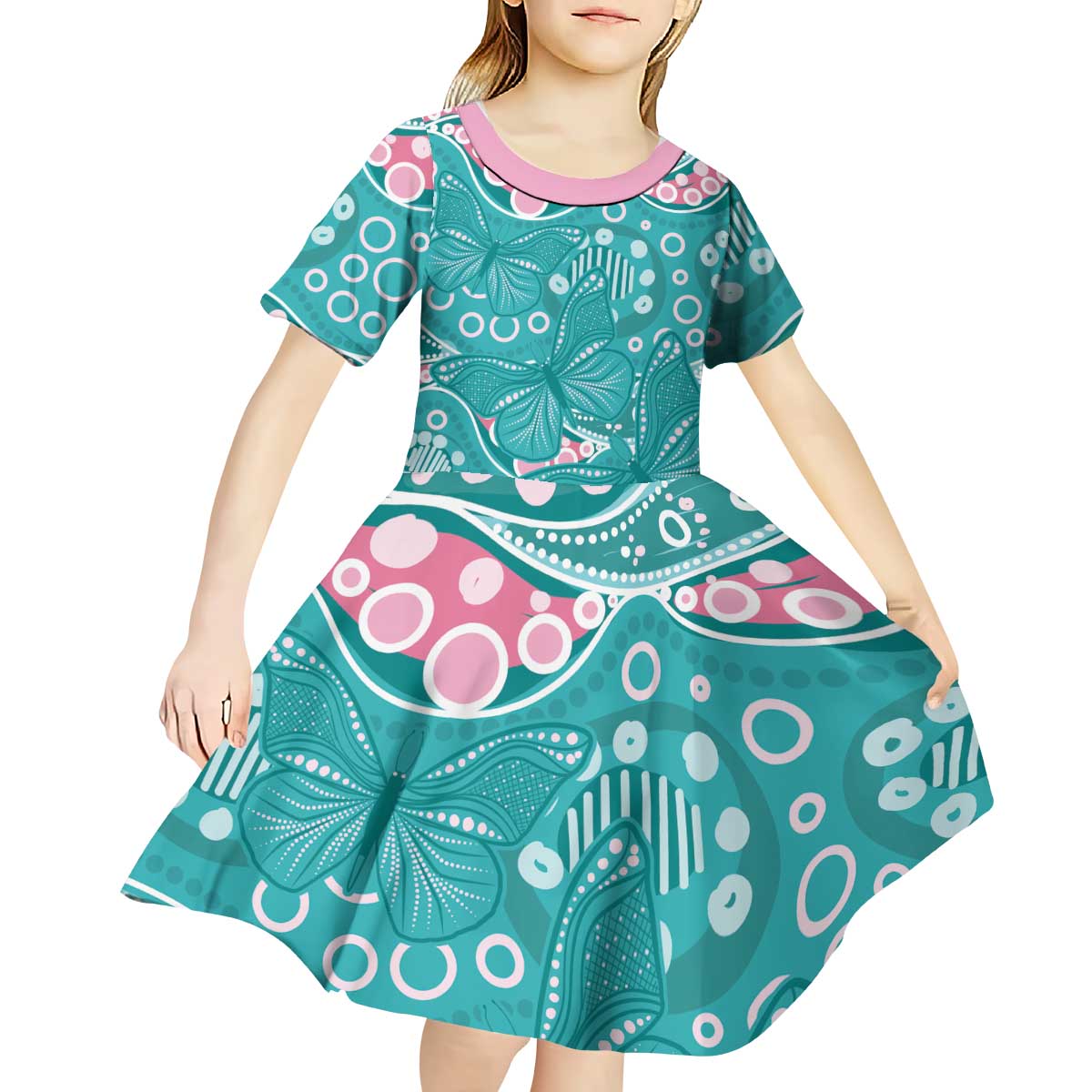 Australia Hereditary Cancer Awareness Kid Short Sleeve Dress Aboriginal Butterflies - Aussie Hoodie