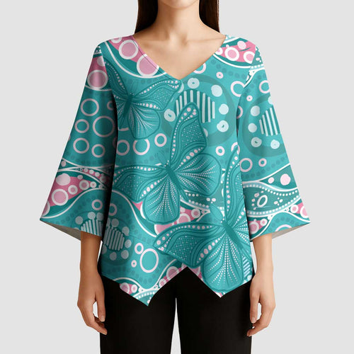 Australia Hereditary Cancer Awareness Kimono Sleeve Blouse Aboriginal Butterflies - Aussie Hoodie