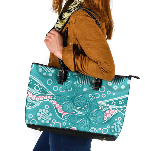Australia Hereditary Cancer Awareness Leather Tote Bag Aboriginal Butterflies - Aussie Hoodie