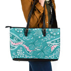 Australia Hereditary Cancer Awareness Leather Tote Bag Aboriginal Butterflies - Aussie Hoodie