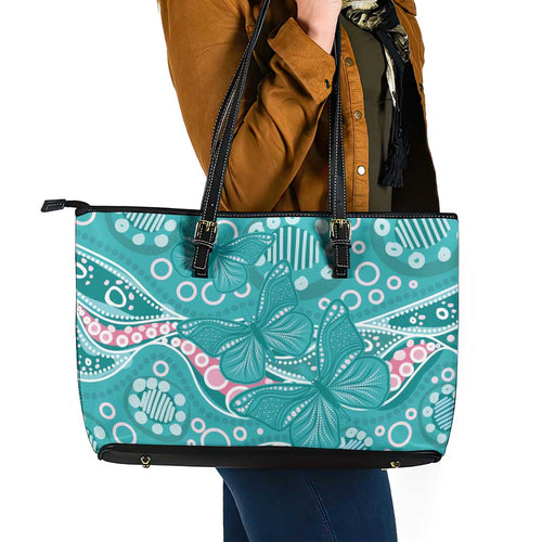 Australia Hereditary Cancer Awareness Leather Tote Bag Aboriginal Butterflies - Aussie Hoodie