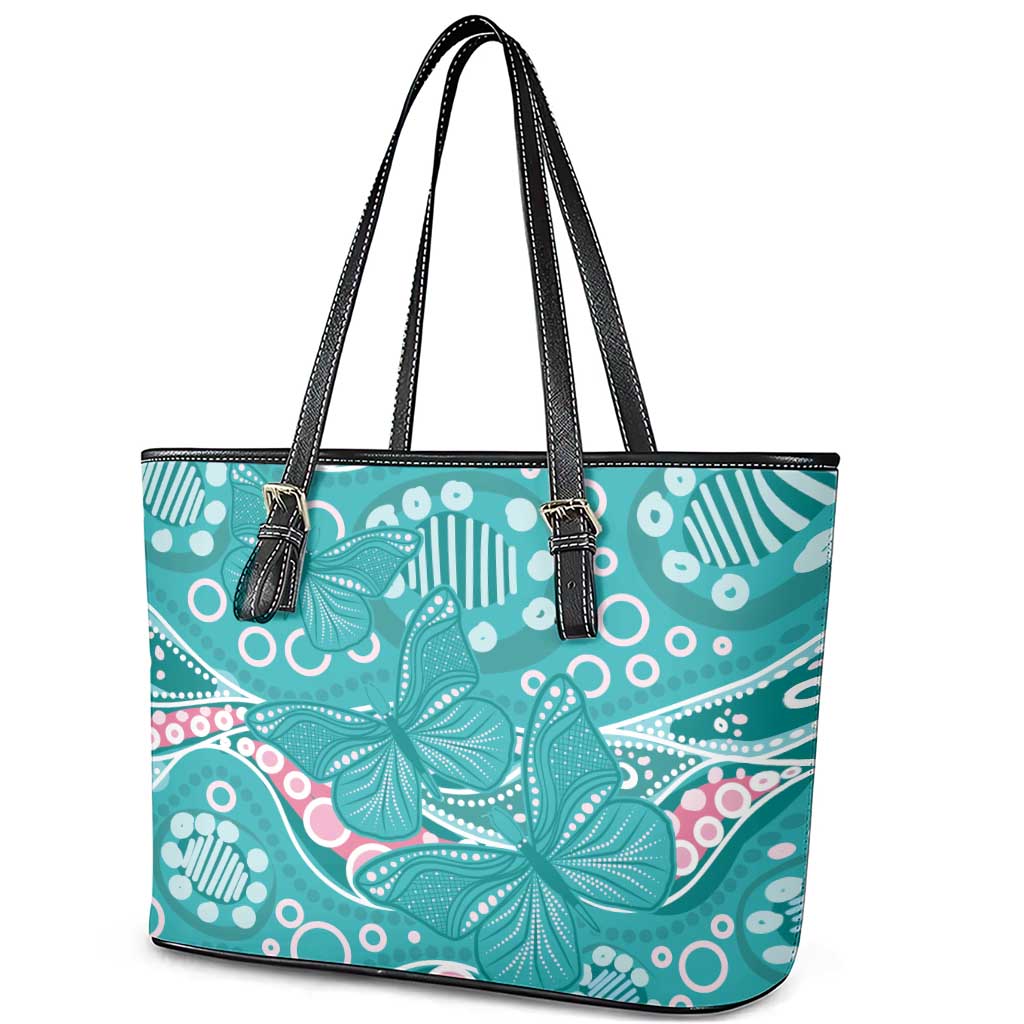 Australia Hereditary Cancer Awareness Leather Tote Bag Aboriginal Butterflies - Aussie Hoodie