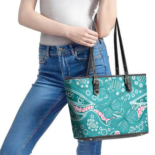 Australia Hereditary Cancer Awareness Leather Tote Bag Aboriginal Butterflies - Aussie Hoodie