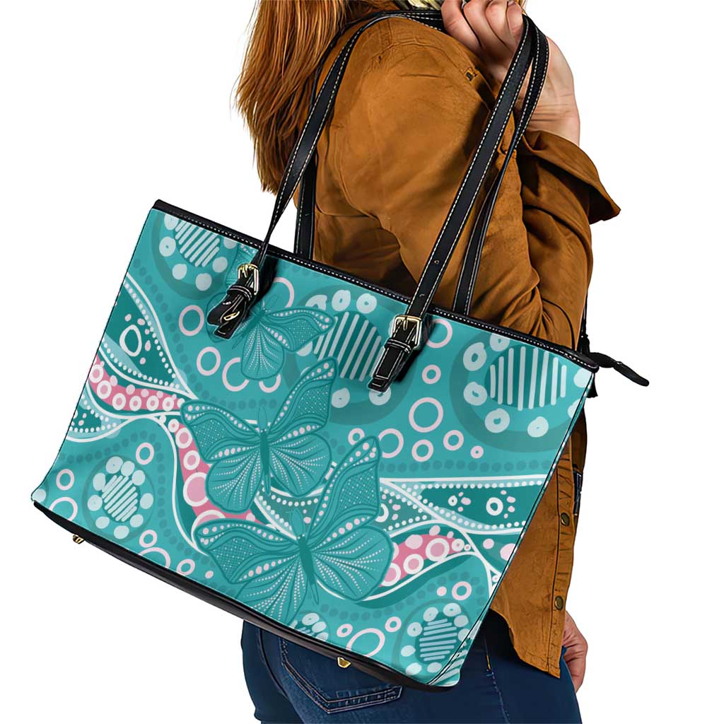 Australia Hereditary Cancer Awareness Leather Tote Bag Aboriginal Butterflies - Aussie Hoodie