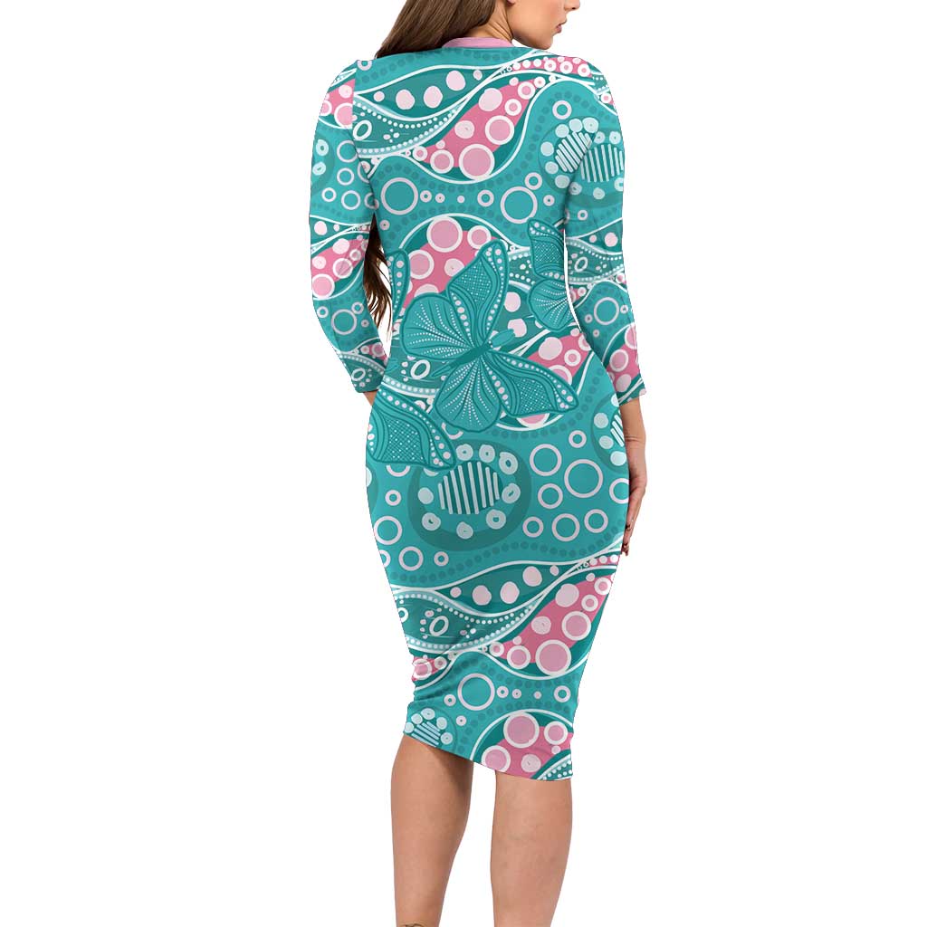 Australia Hereditary Cancer Awareness Long Sleeve Bodycon Dress Aboriginal Butterflies - Aussie Hoodie