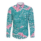 Australia Hereditary Cancer Awareness Long Sleeve Button Shirt Aboriginal Butterflies - Aussie Hoodie