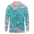 Australia Hereditary Cancer Awareness Long Sleeve Polo Shirt Aboriginal Butterflies - Aussie Hoodie