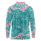 Australia Hereditary Cancer Awareness Long Sleeve Polo Shirt Aboriginal Butterflies - Aussie Hoodie