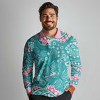 Australia Hereditary Cancer Awareness Long Sleeve Polo Shirt Aboriginal Butterflies - Aussie Hoodie