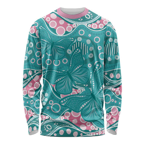 Australia Hereditary Cancer Awareness Long Sleeve Shirt Aboriginal Butterflies - Aussie Hoodie