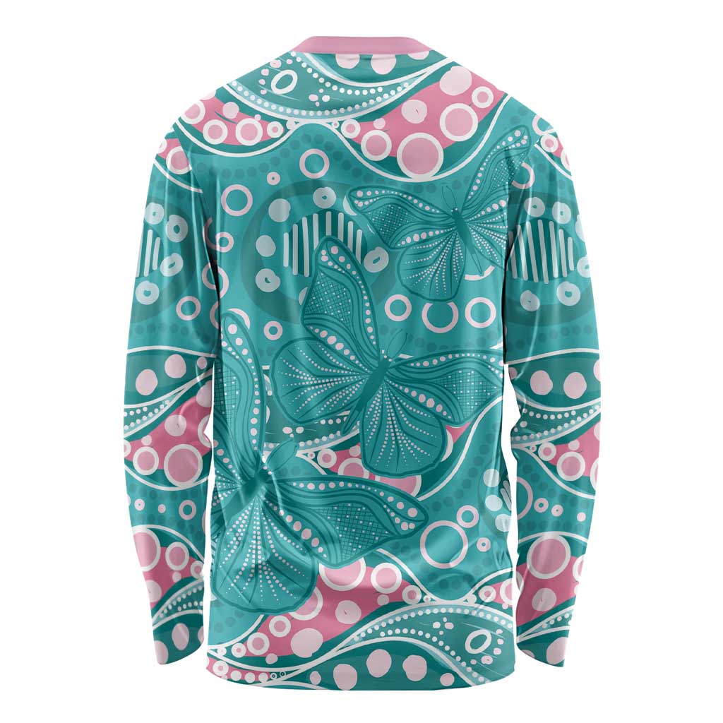 Australia Hereditary Cancer Awareness Long Sleeve Shirt Aboriginal Butterflies - Aussie Hoodie