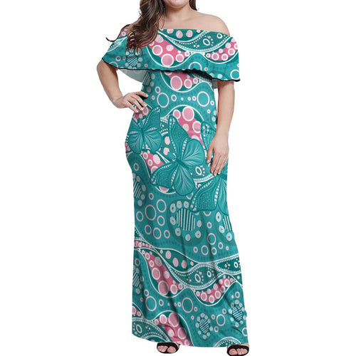 Australia Hereditary Cancer Awareness Off Shoulder Maxi Dress Aboriginal Butterflies - Aussie Hoodie